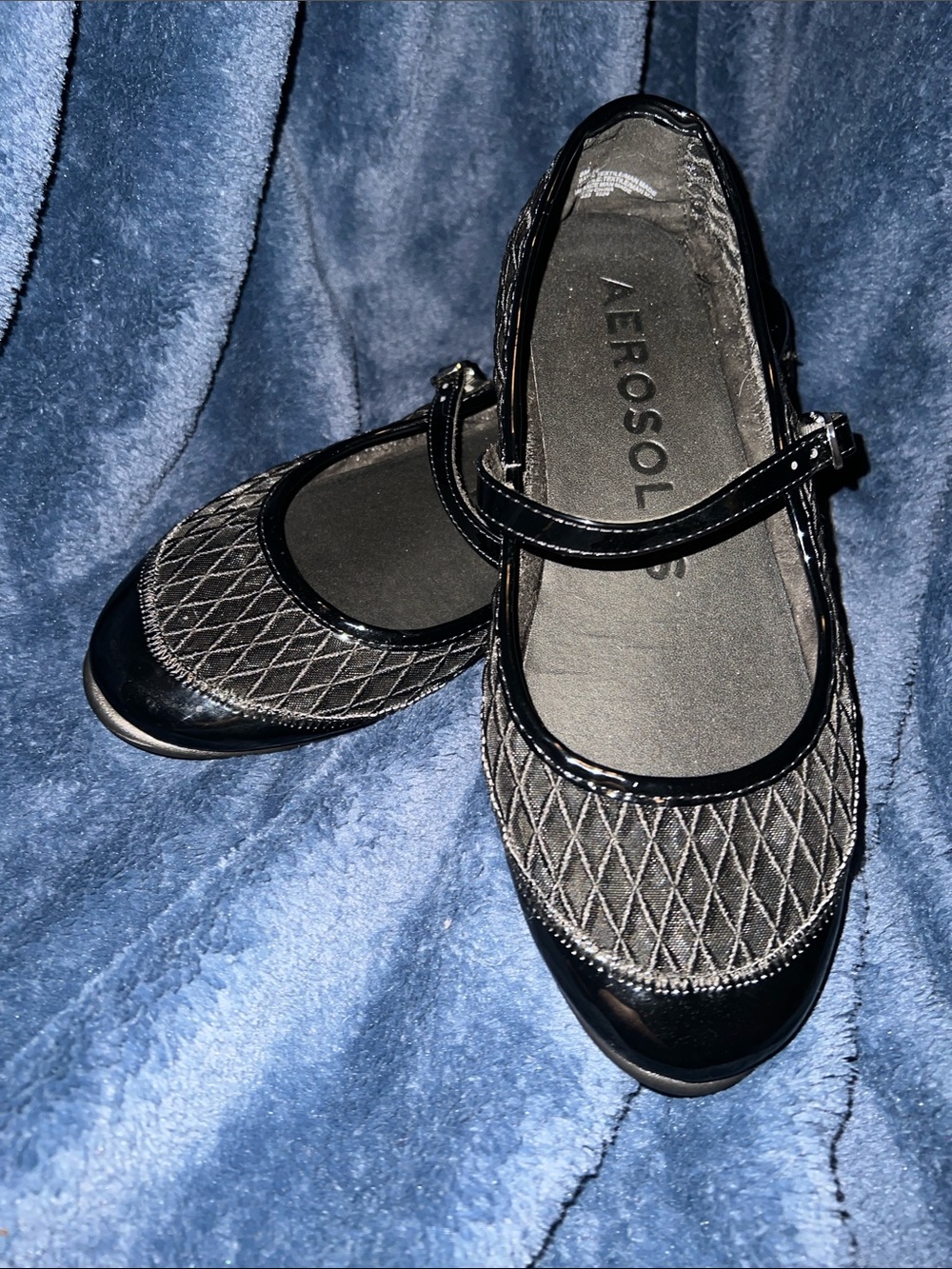 AEROSOLES Black Quilted Mary Jane Flats with Strap